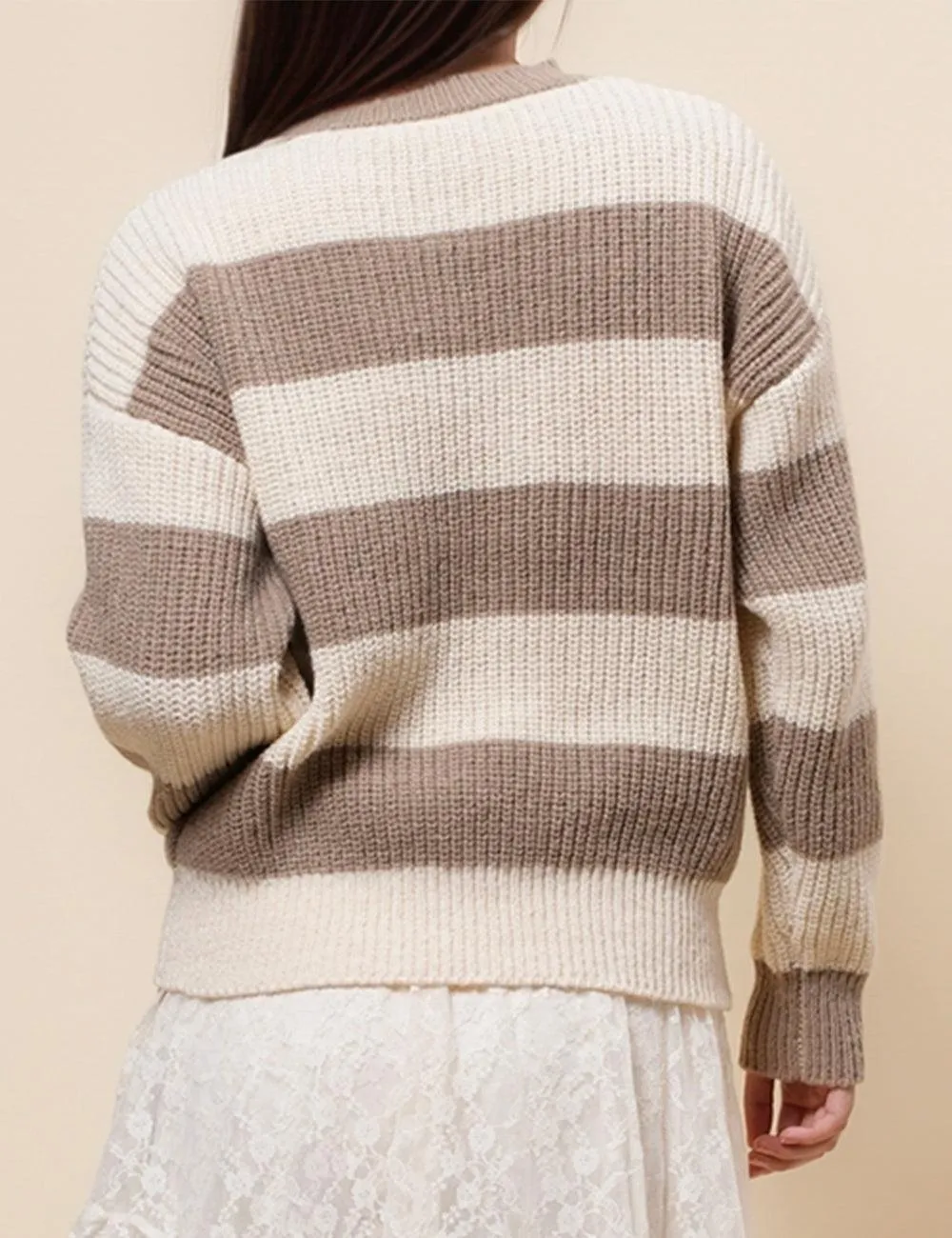 Ladies Stripe Color Block Everyday Pullover Sweater SKT4932