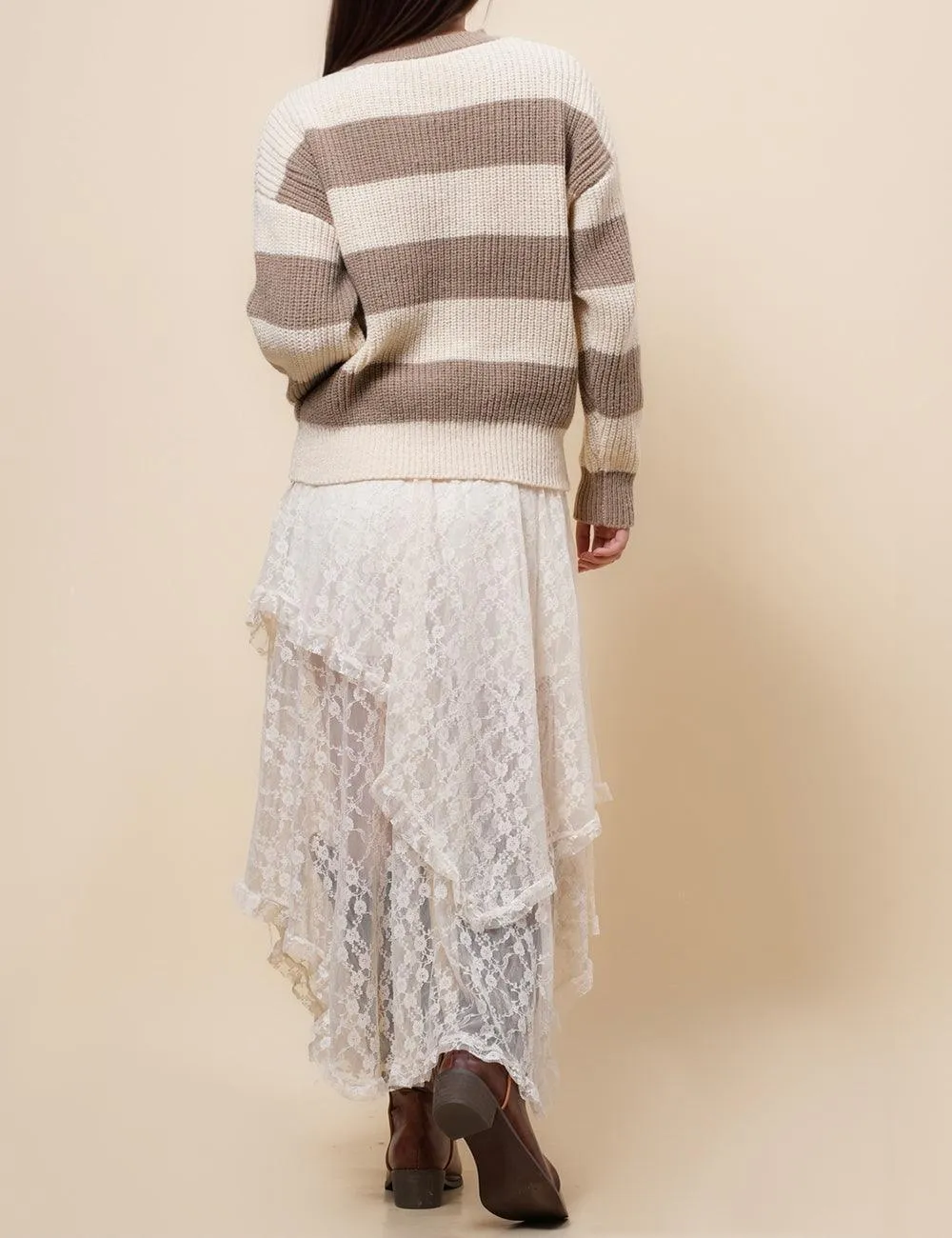 Ladies Stripe Color Block Everyday Pullover Sweater SKT4932
