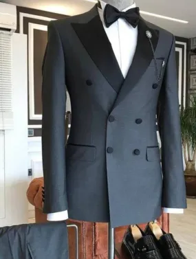 Latest Coat Pants Design Grey Blazer Trousers Men Suits for Business Male Jacket Groom Tuxedo 2Pcs Wide Peaked Lapel Custom Made