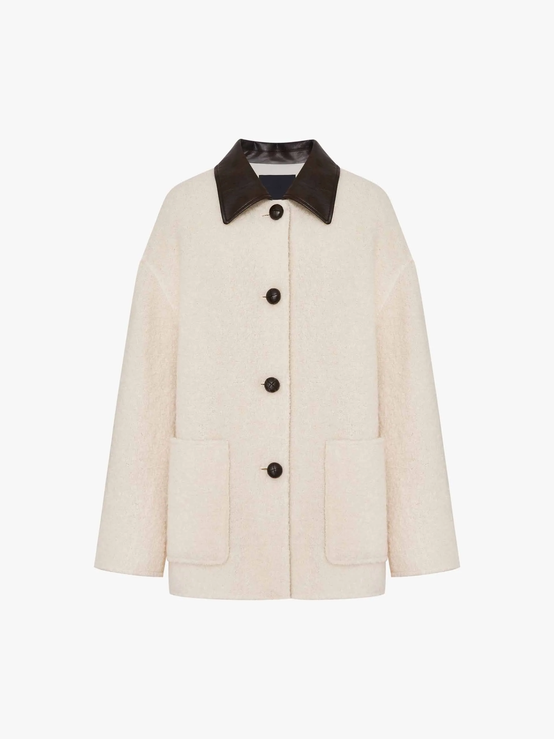 Leather Collar Midi Coat