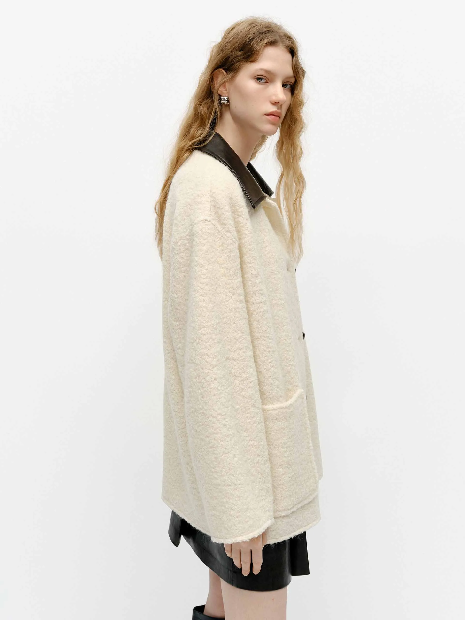 Leather Collar Midi Coat