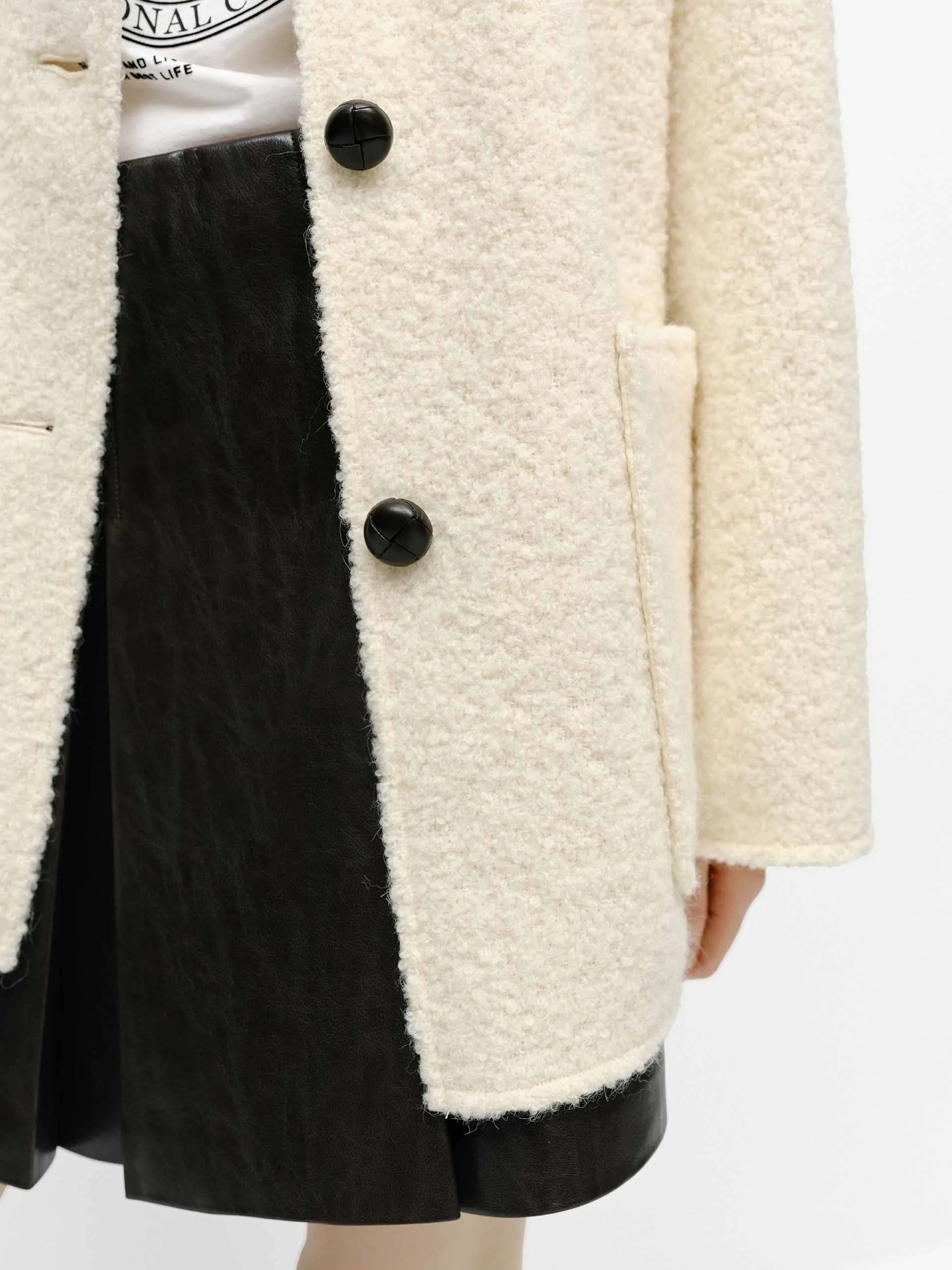 Leather Collar Midi Coat