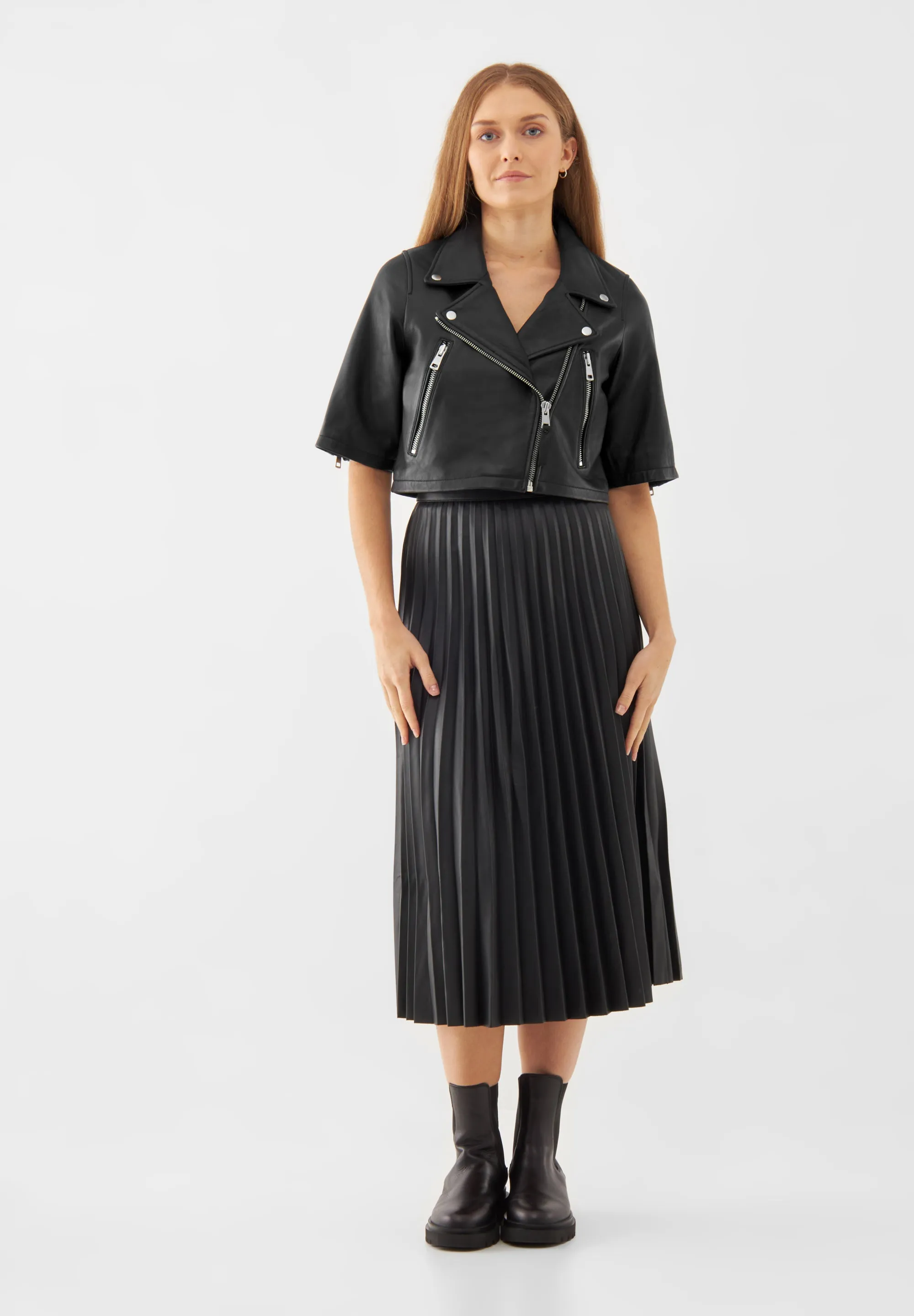 Leather Short Sleeve Minimal Biker Jacket