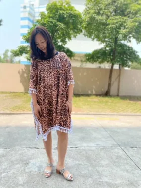 Leopard Fringe Caftan Top