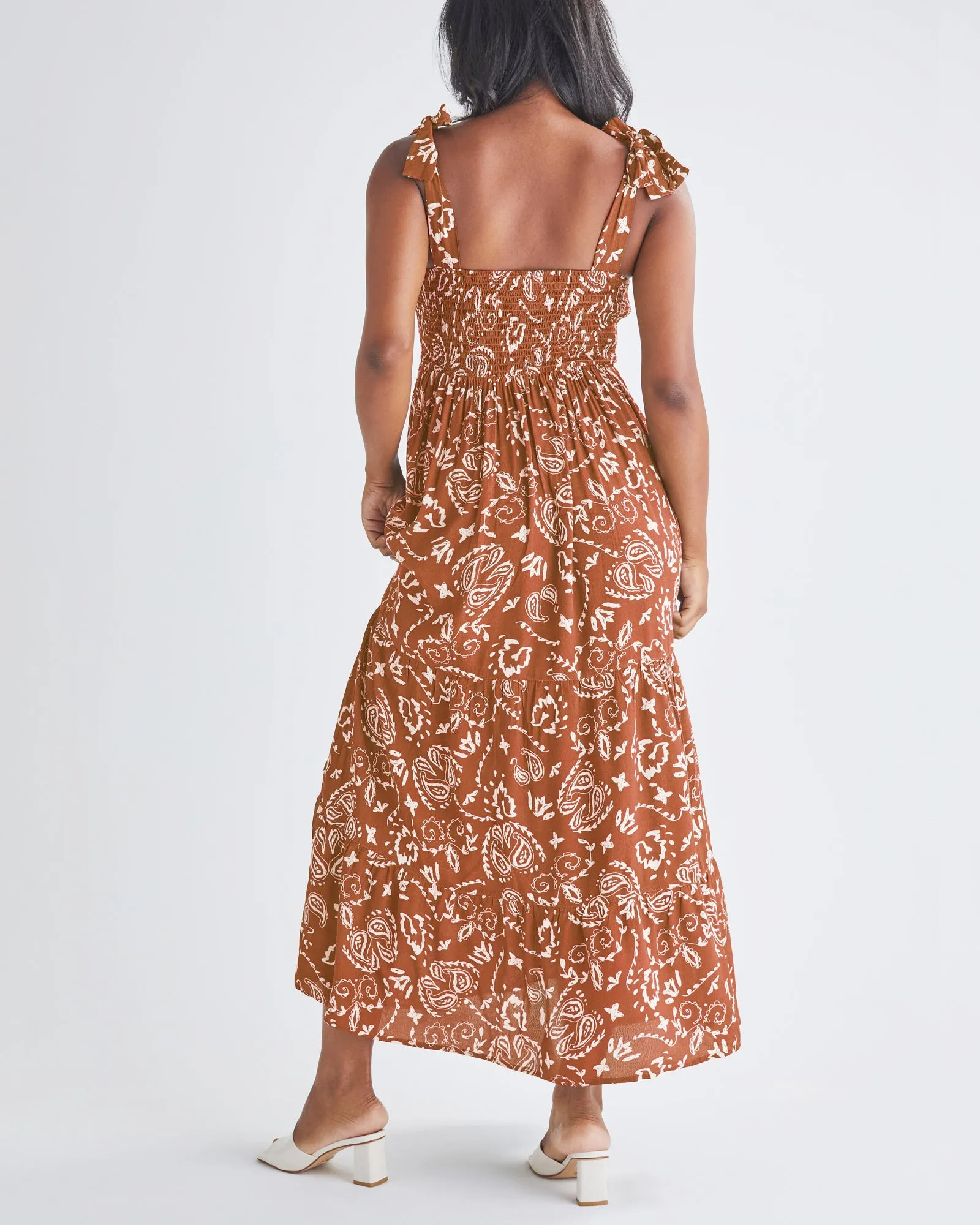 Lilliana Maternity Maxi Dress in Brown Paisley Print