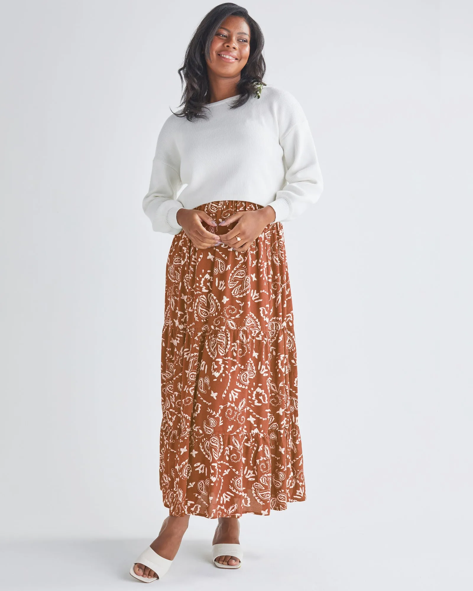 Lilliana Maternity Maxi Dress in Brown Paisley Print