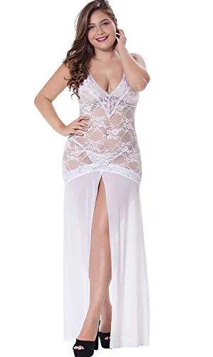 LINGERLOVE Women Plus Size Floral Lace Babydoll Nightwear Set Wine Red