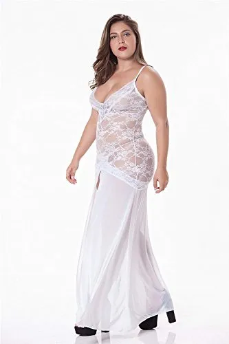 LINGERLOVE Women Plus Size Floral Lace Babydoll Nightwear Set Wine Red