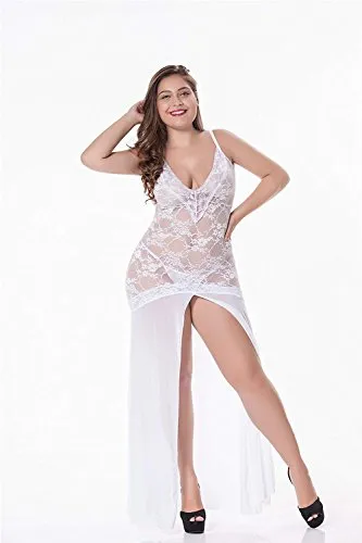 LINGERLOVE Women Plus Size Floral Lace Babydoll Nightwear Set Wine Red
