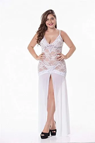 LINGERLOVE Women Plus Size Floral Lace Babydoll Nightwear Set Wine Red