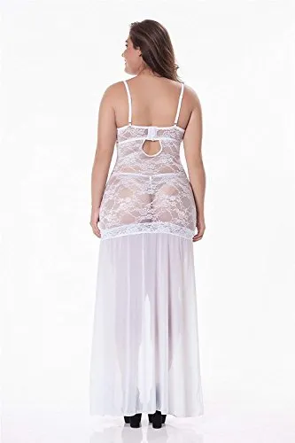 LINGERLOVE Women Plus Size Floral Lace Babydoll Nightwear Set Wine Red