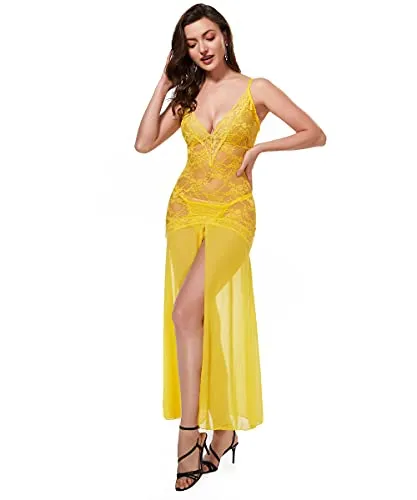 LINGERLOVE Women Plus Size Floral Lace Babydoll Nightwear Set Wine Red