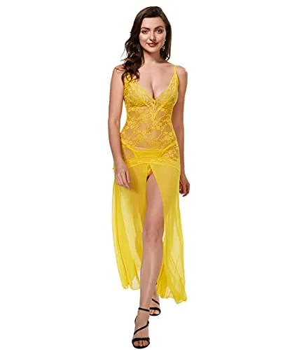 LINGERLOVE Women Plus Size Floral Lace Babydoll Nightwear Set Wine Red