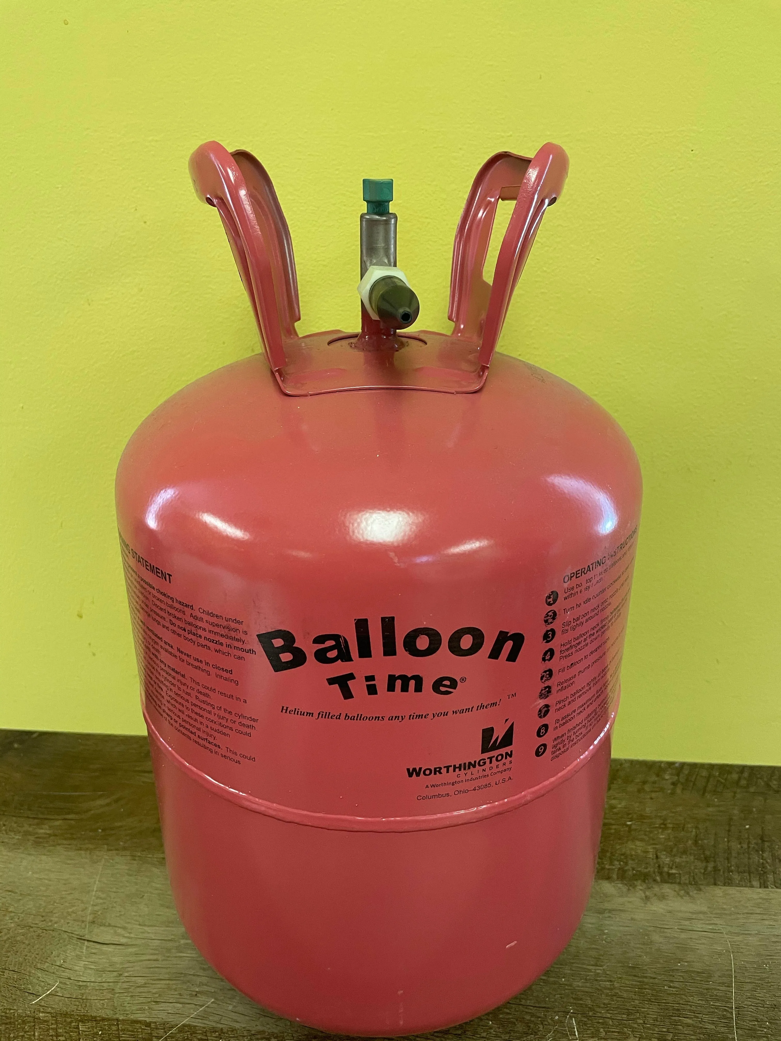 <€€ Balloon Time EMPTY Helium Tank with inflation nozzle 8.9 cu.ft. Red Metal Tank NO HELIUM