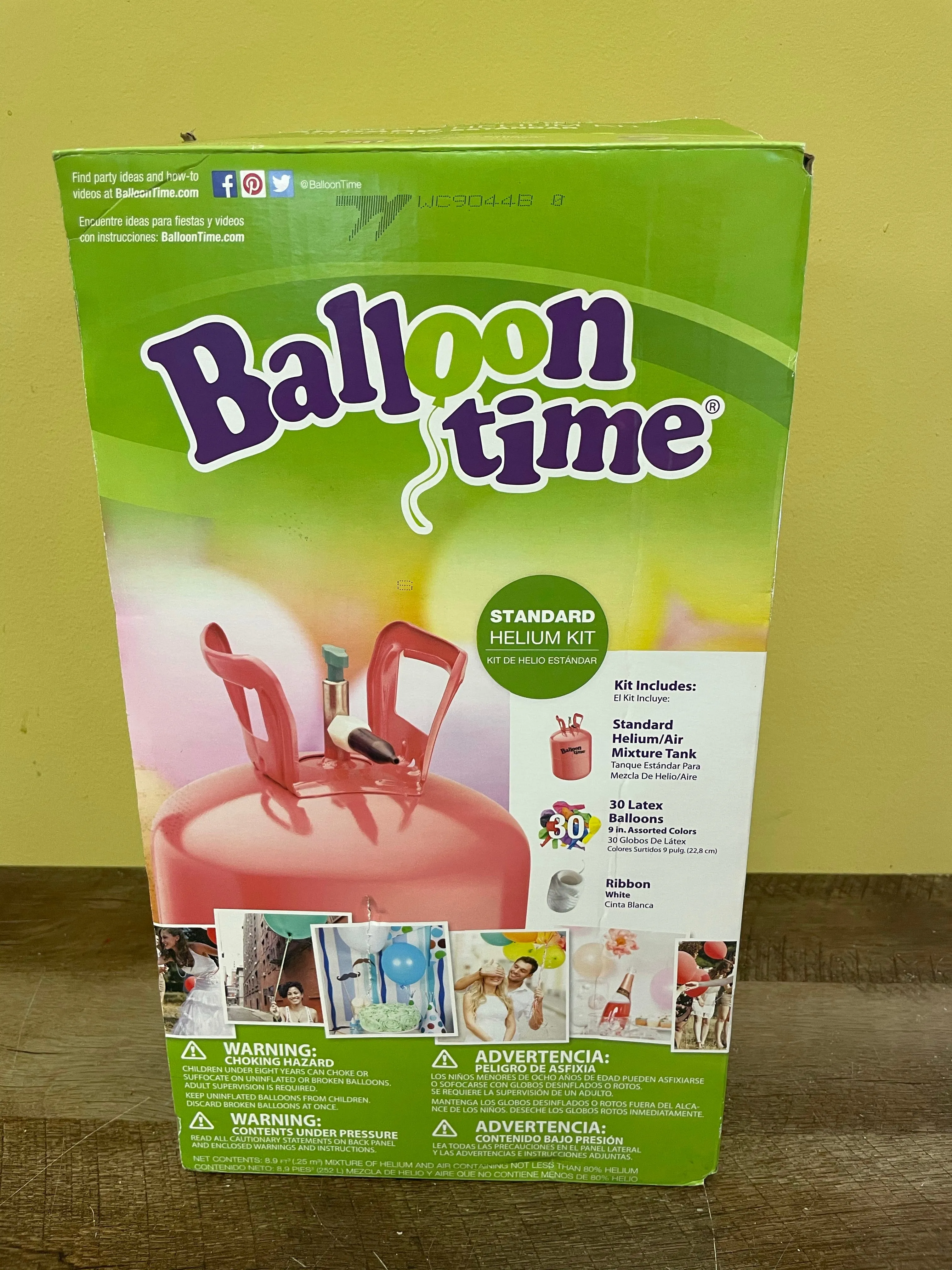 <€€ Balloon Time EMPTY Helium Tank with inflation nozzle 8.9 cu.ft. Red Metal Tank NO HELIUM