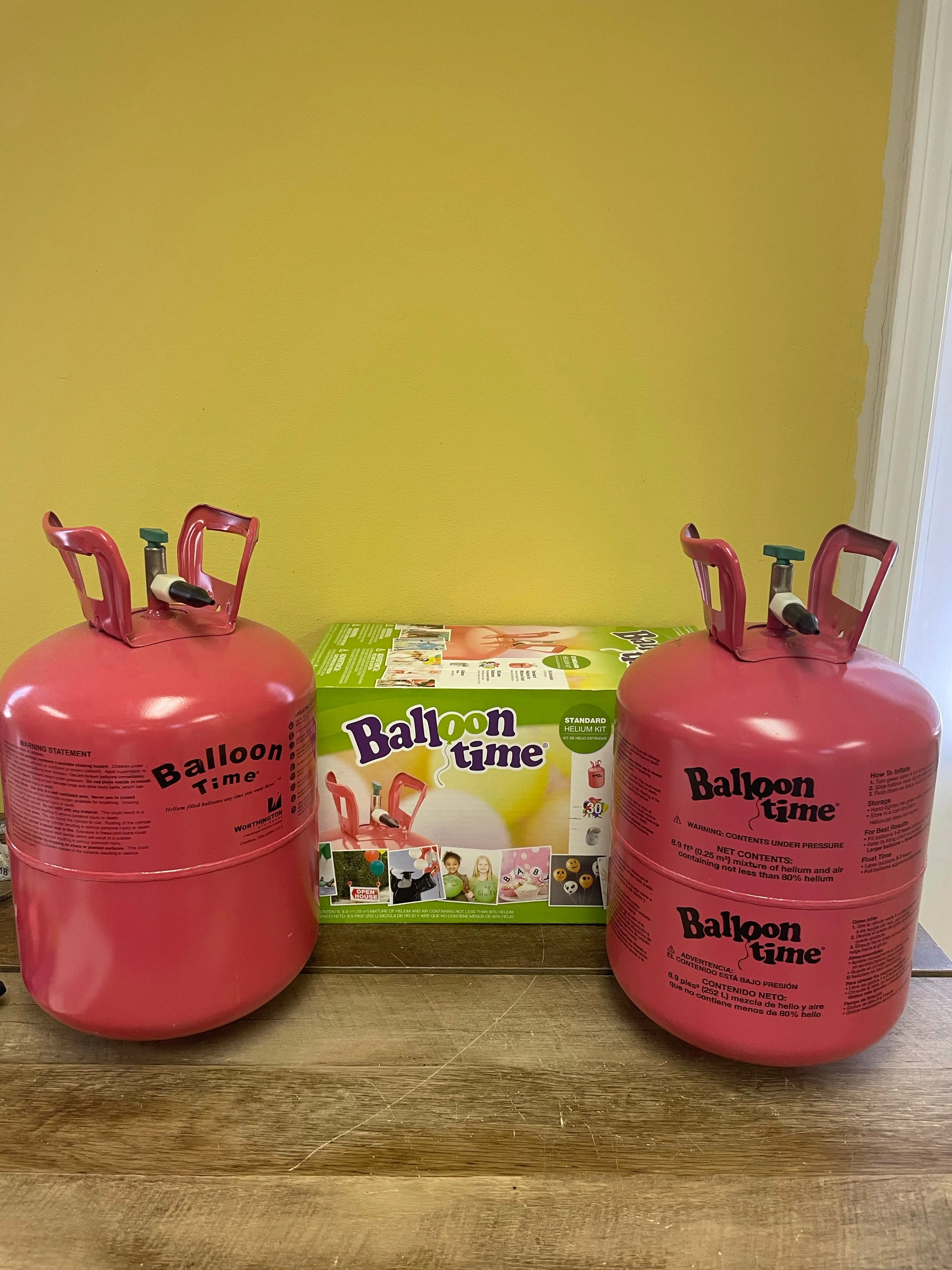 <€€ Balloon Time EMPTY Helium Tank with inflation nozzle 8.9 cu.ft. Red Metal Tank NO HELIUM