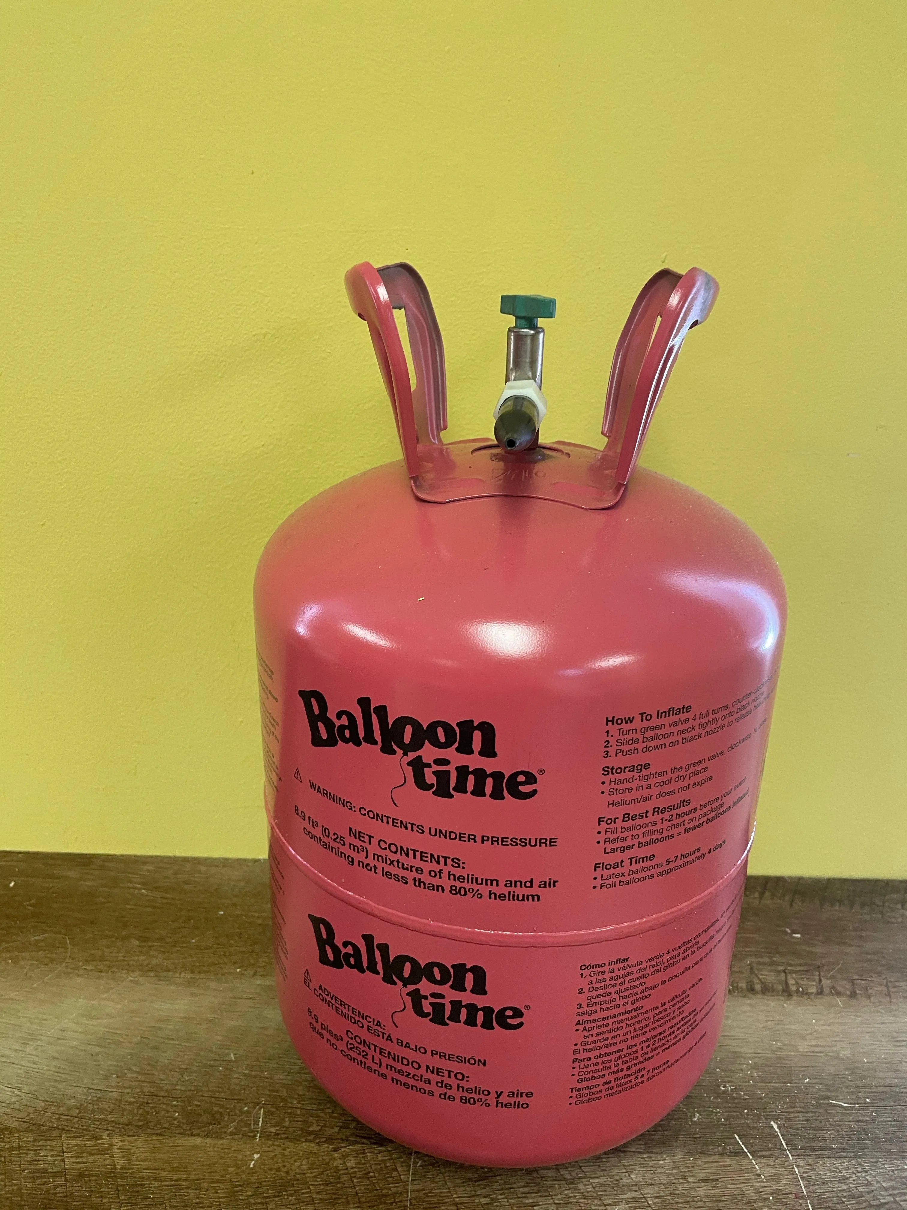 <€€ Balloon Time EMPTY Helium Tank with inflation nozzle 8.9 cu.ft. Red Metal Tank NO HELIUM