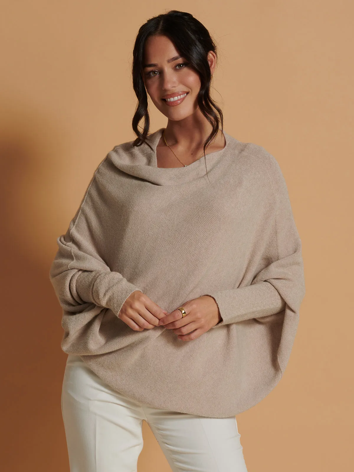 Made in Italy Asymmetric Draped Knit Jumper, Beige
