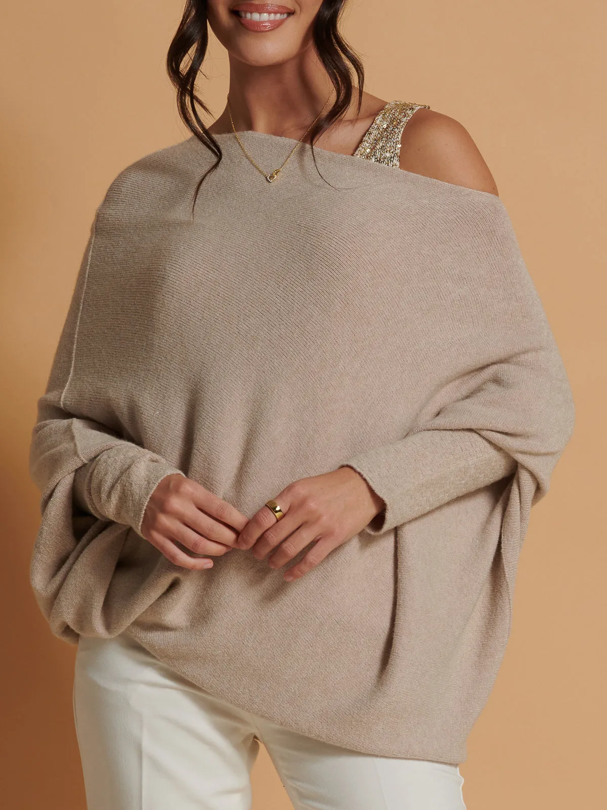 Made in Italy Asymmetric Draped Knit Jumper, Beige