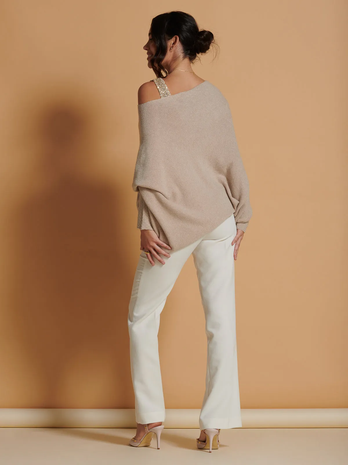 Made in Italy Asymmetric Draped Knit Jumper, Beige
