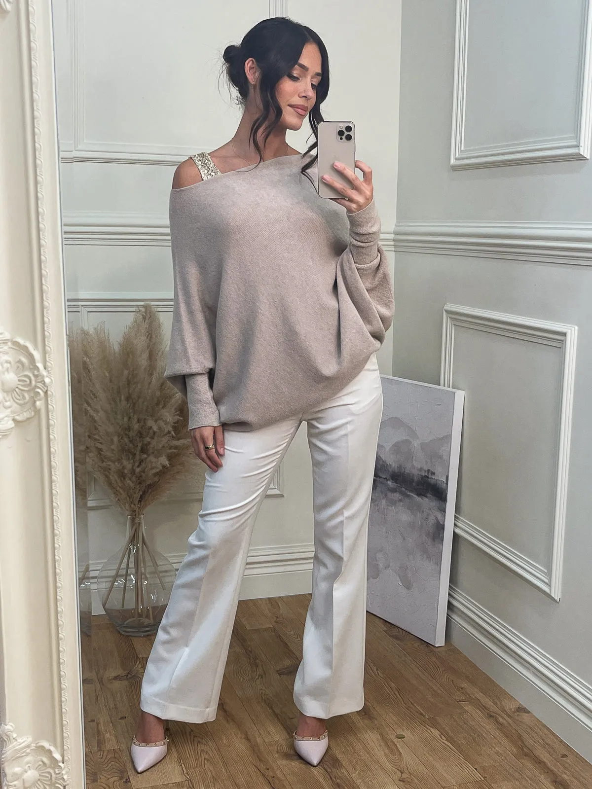 Made in Italy Asymmetric Draped Knit Jumper, Beige