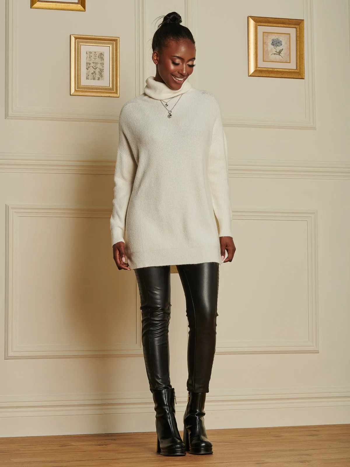 Made In Italy Rib Knitted Roll Neck Jumper, Butter