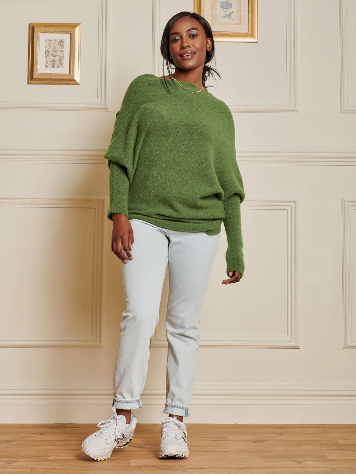 Made in Italy Wool Blend Asymmetric Knit Jumper, Olive Green