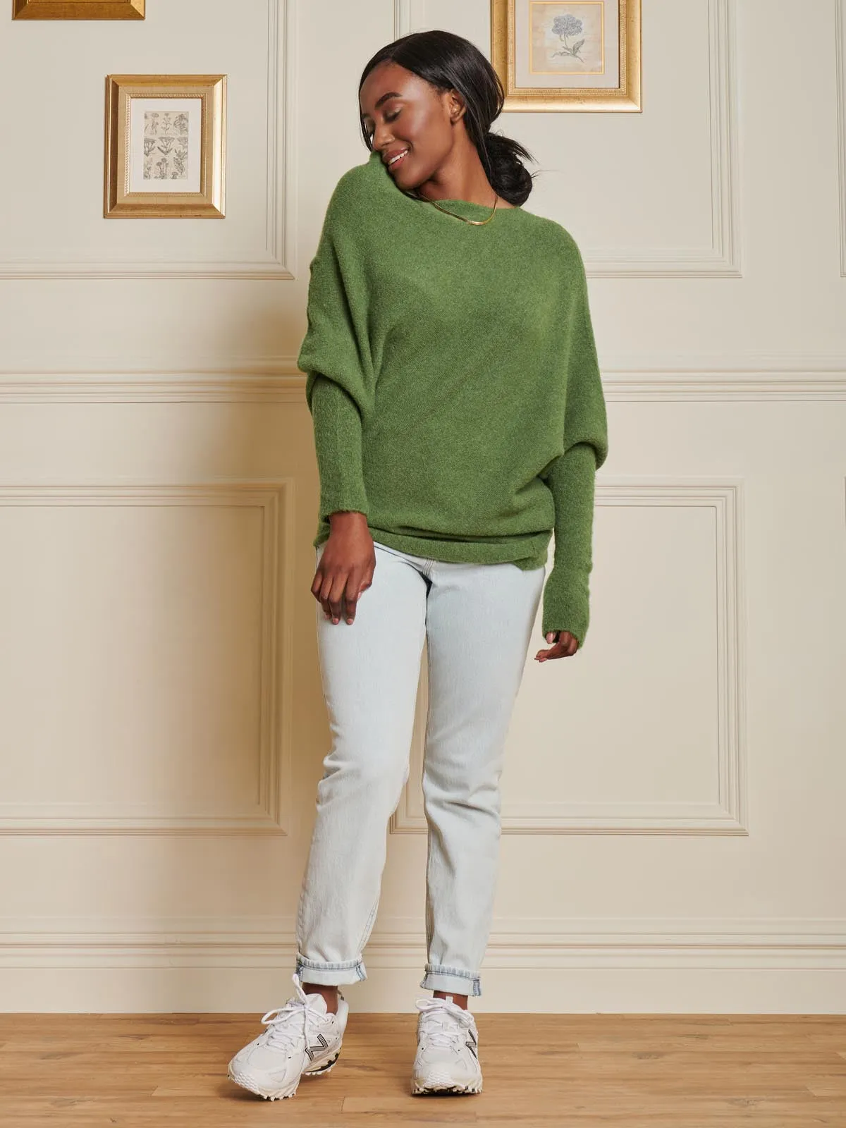 Made in Italy Wool Blend Asymmetric Knit Jumper, Olive Green