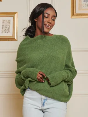 Made in Italy Wool Blend Asymmetric Knit Jumper, Olive Green