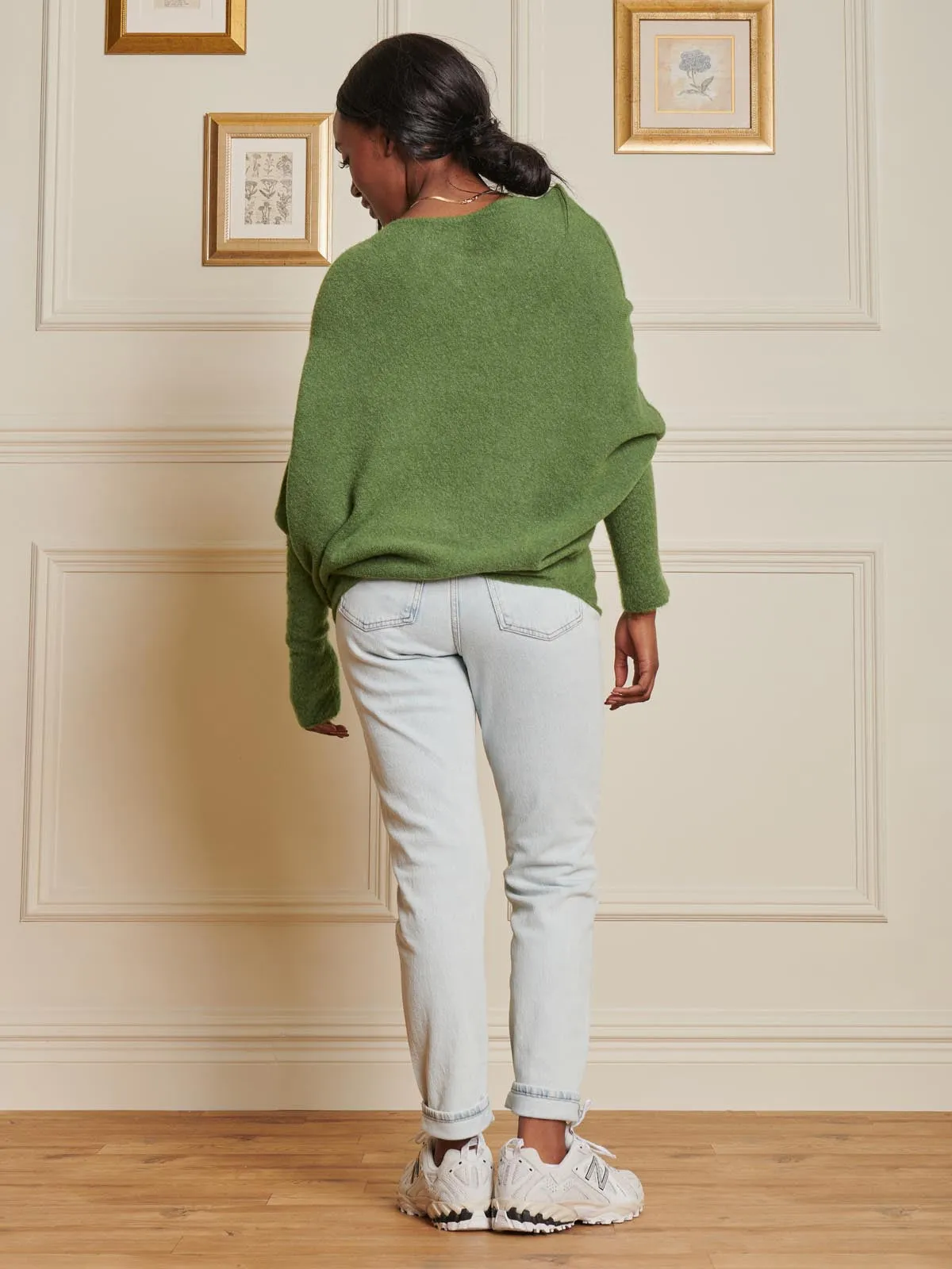 Made in Italy Wool Blend Asymmetric Knit Jumper, Olive Green