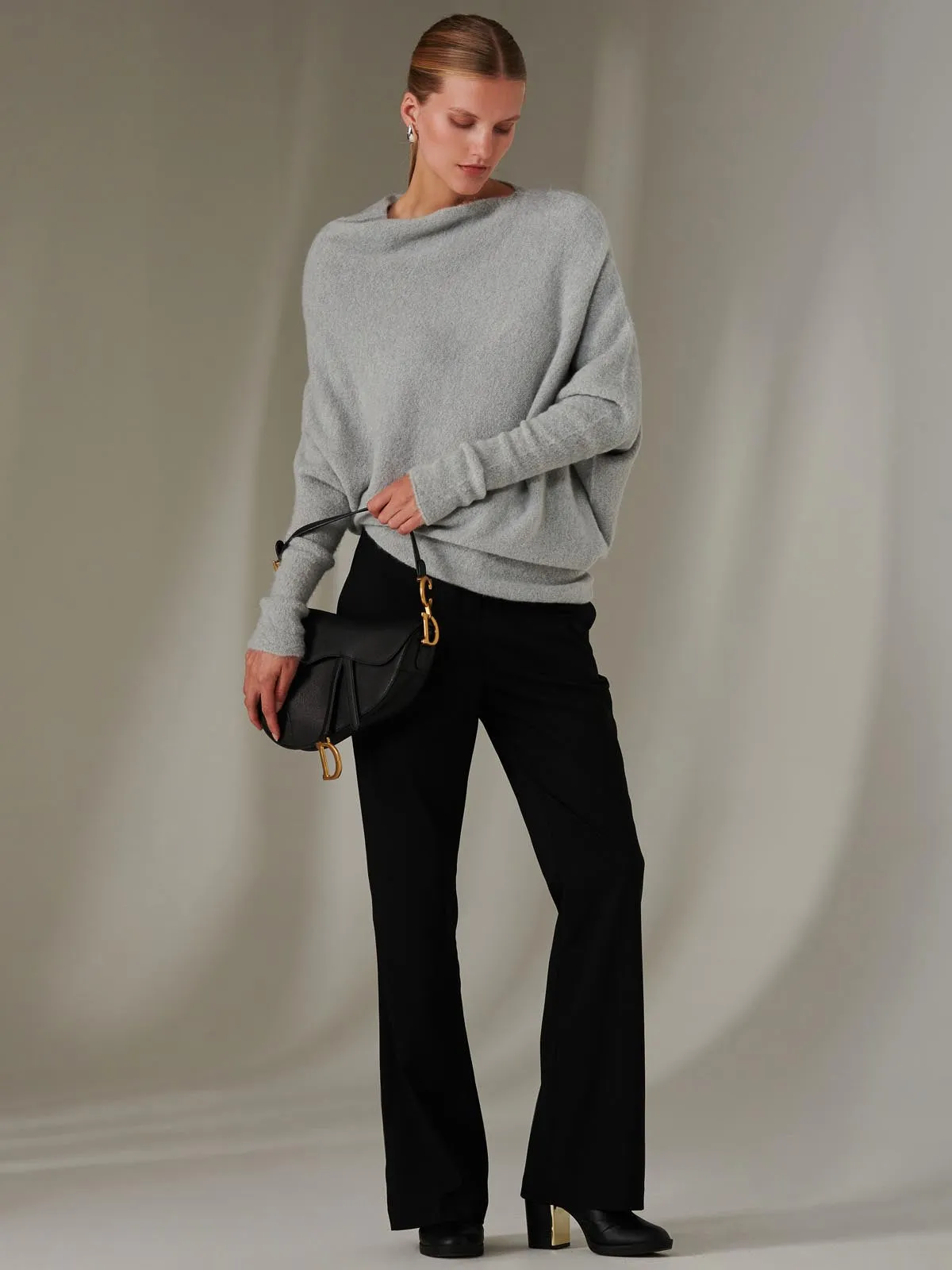 Made in Italy Wool Blend Asymmetric Knit Jumper, Perla