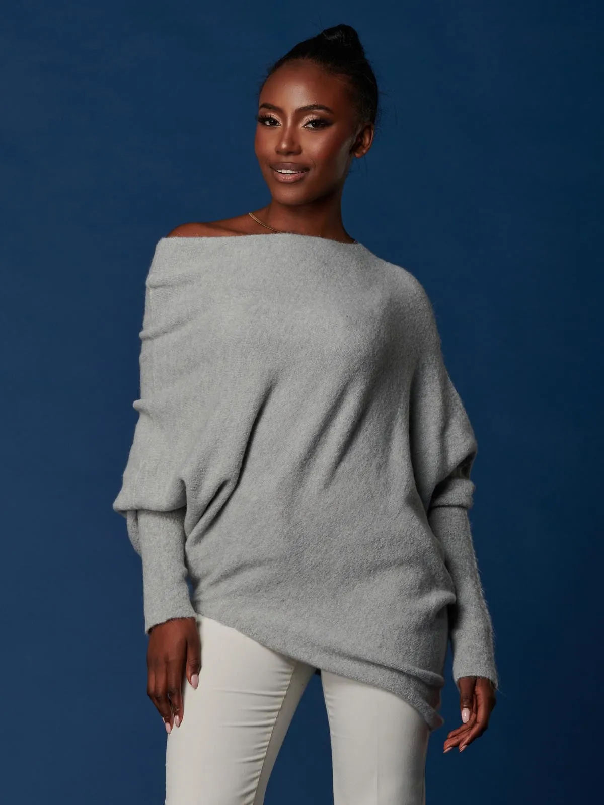 Made in Italy Wool Blend Asymmetric Knit Jumper, Perla