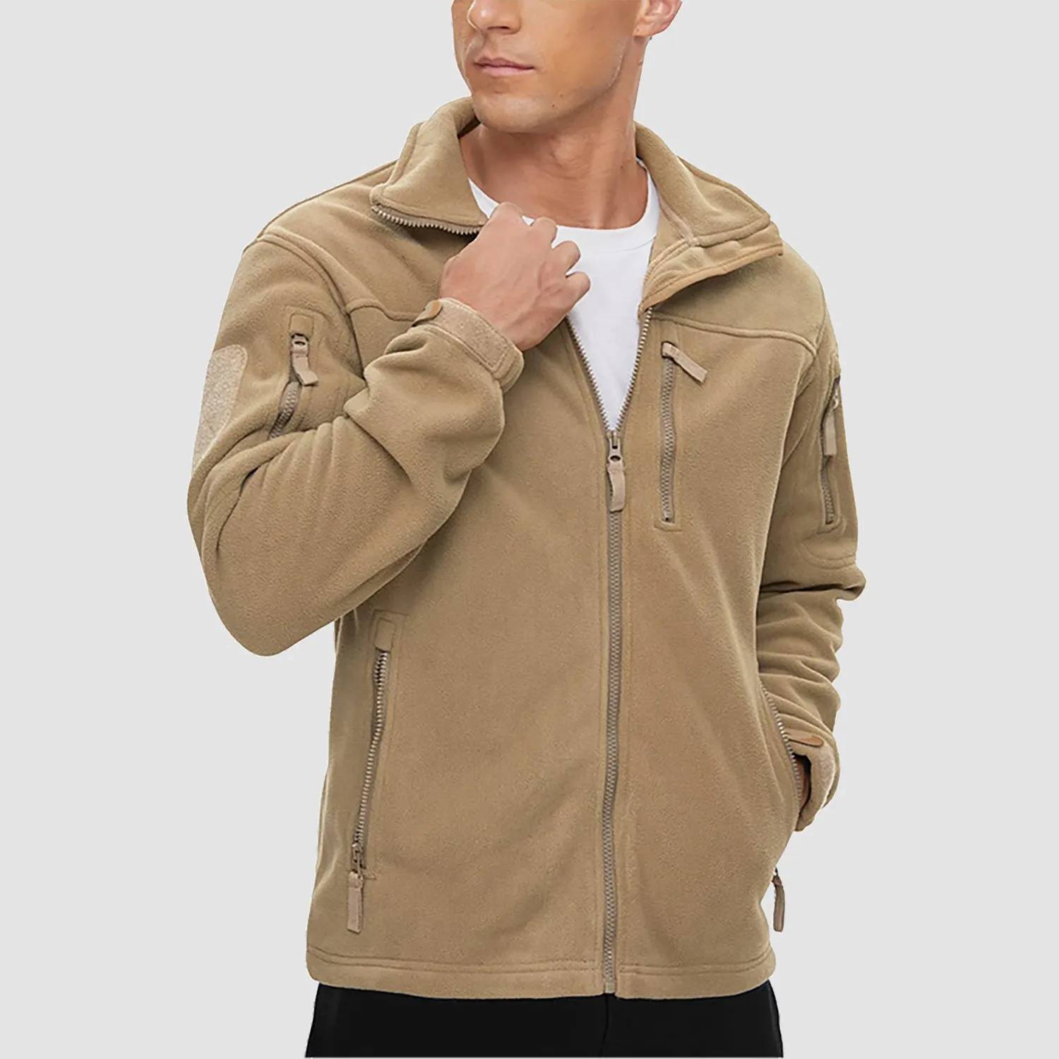 Men's Fleece Tactical Jacket Stand Collar Military Field Jackets
