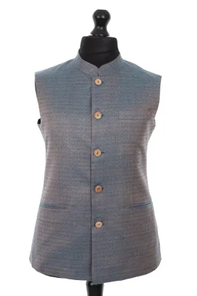 Mens Nehru Waistcoat in Antique Blue