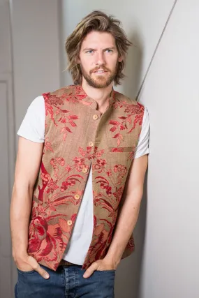 Mens Nehru Waistcoat in Electric Moss