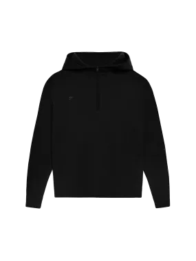 Merino Wool Half Zip Hoodie—black
