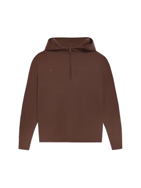 Merino Wool Half Zip Hoodie—chestnut brown