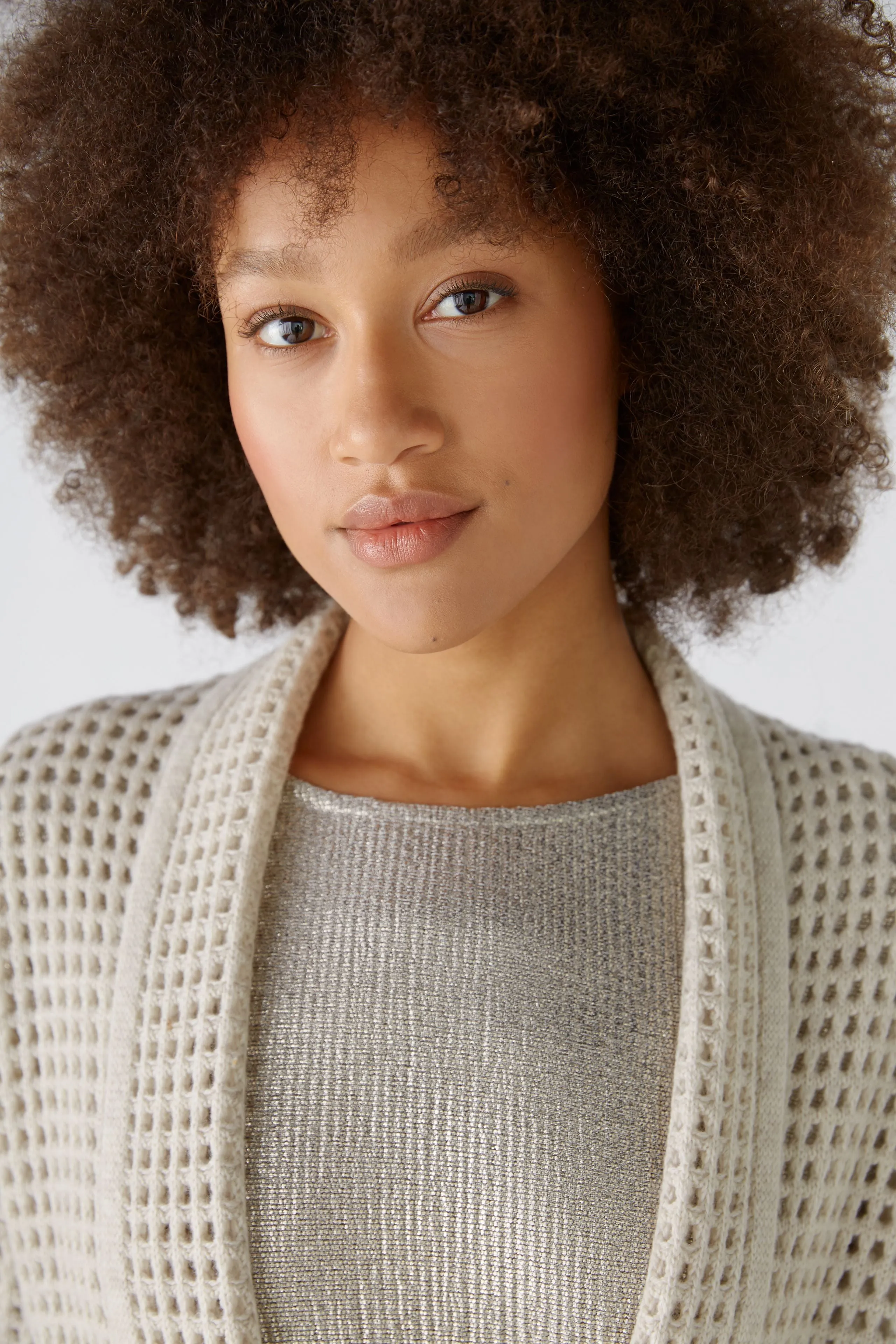 Mesh Look Knitted Coat in Off White