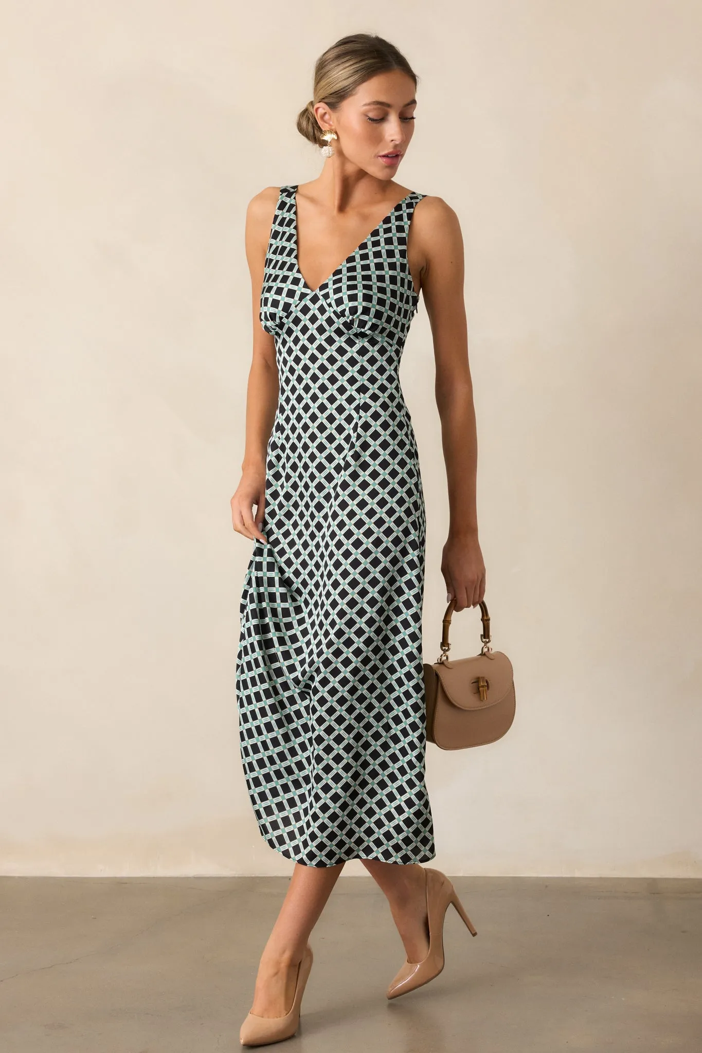 MINKPINK Nova Black Bias Slip Midi Dress