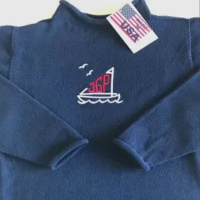 Monogrammed Initial SAILBOAT Jersey Rollneck Sweater-