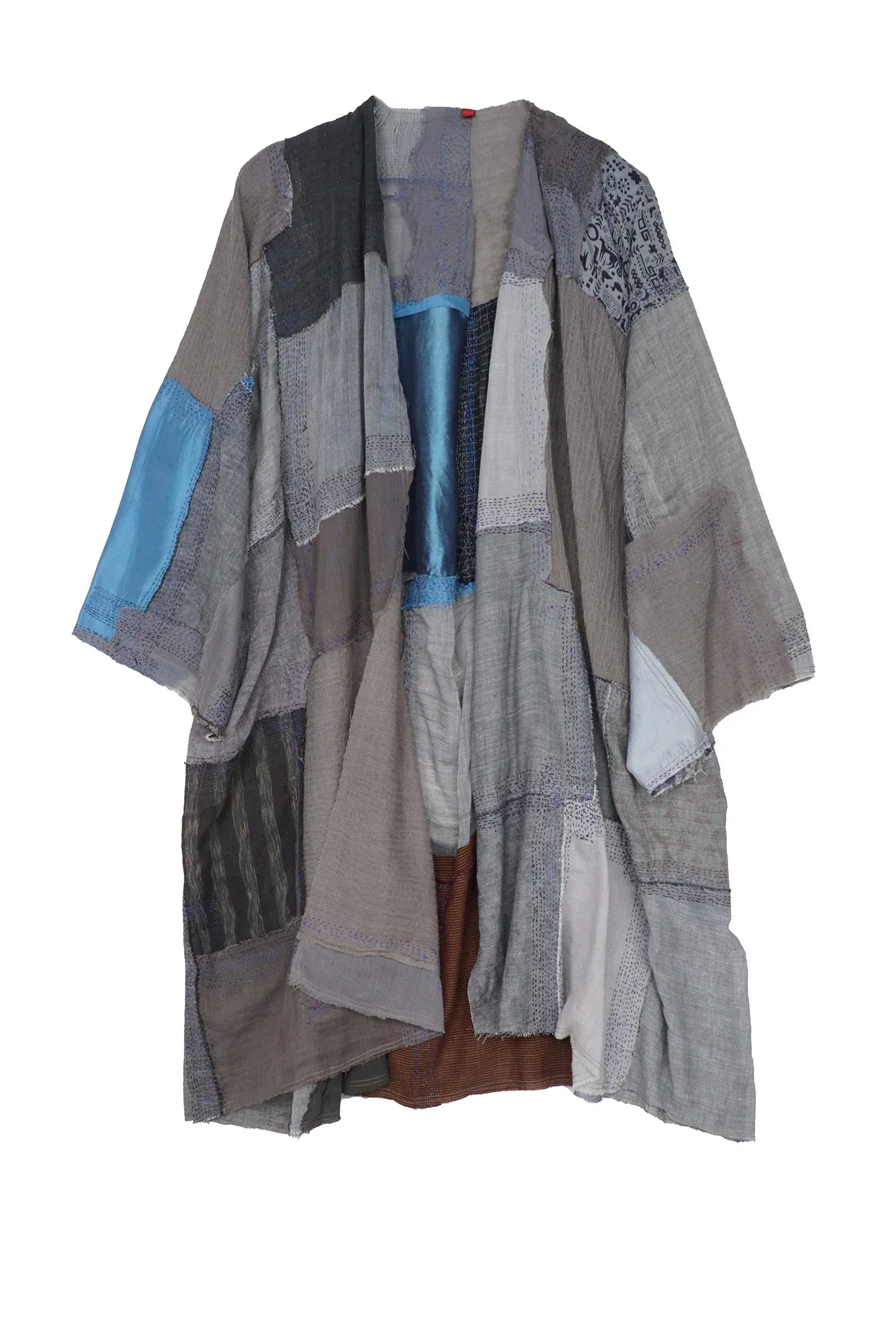 MOSAIC TILE PATCH KANTHA KIMONO DUSTER - mt1317-gry -