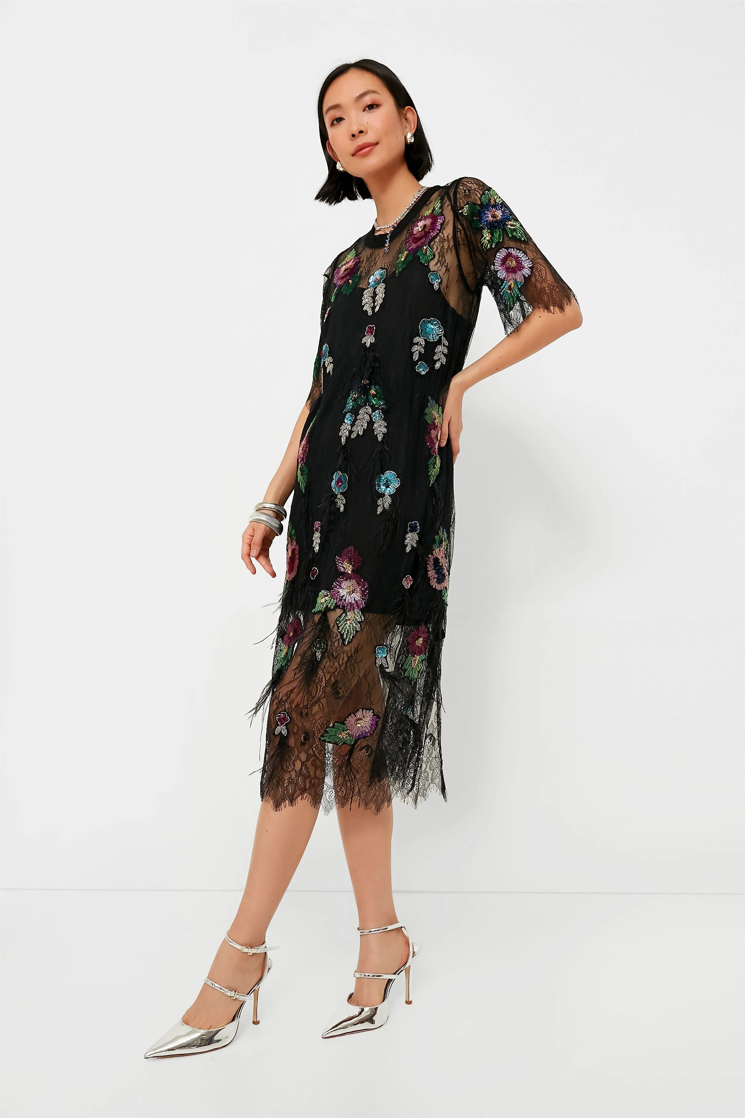 Multi Sequin Bethany Lace T-Shirt Dress
