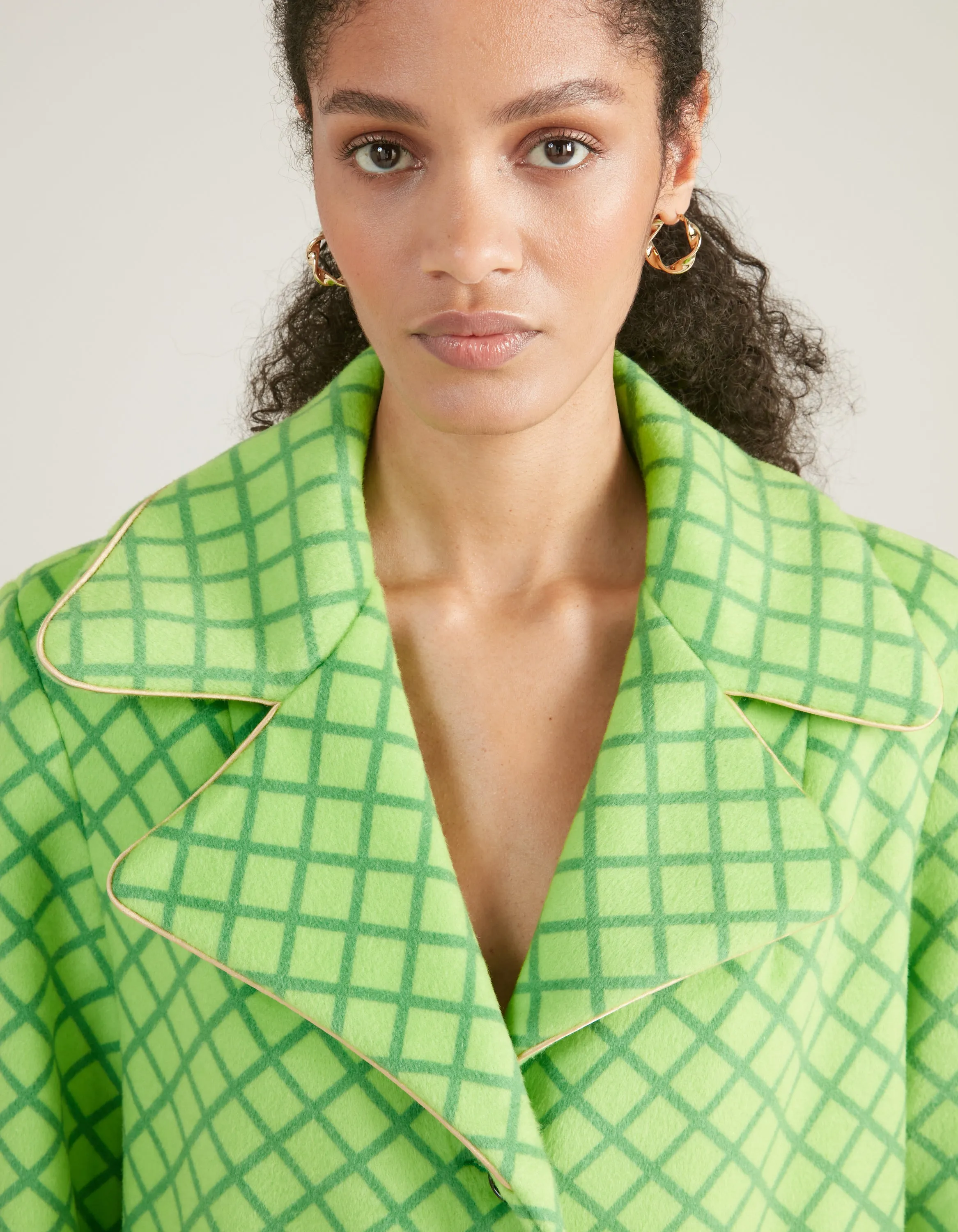 Nandi Green Mesh Print Cashmere And Wool Coat