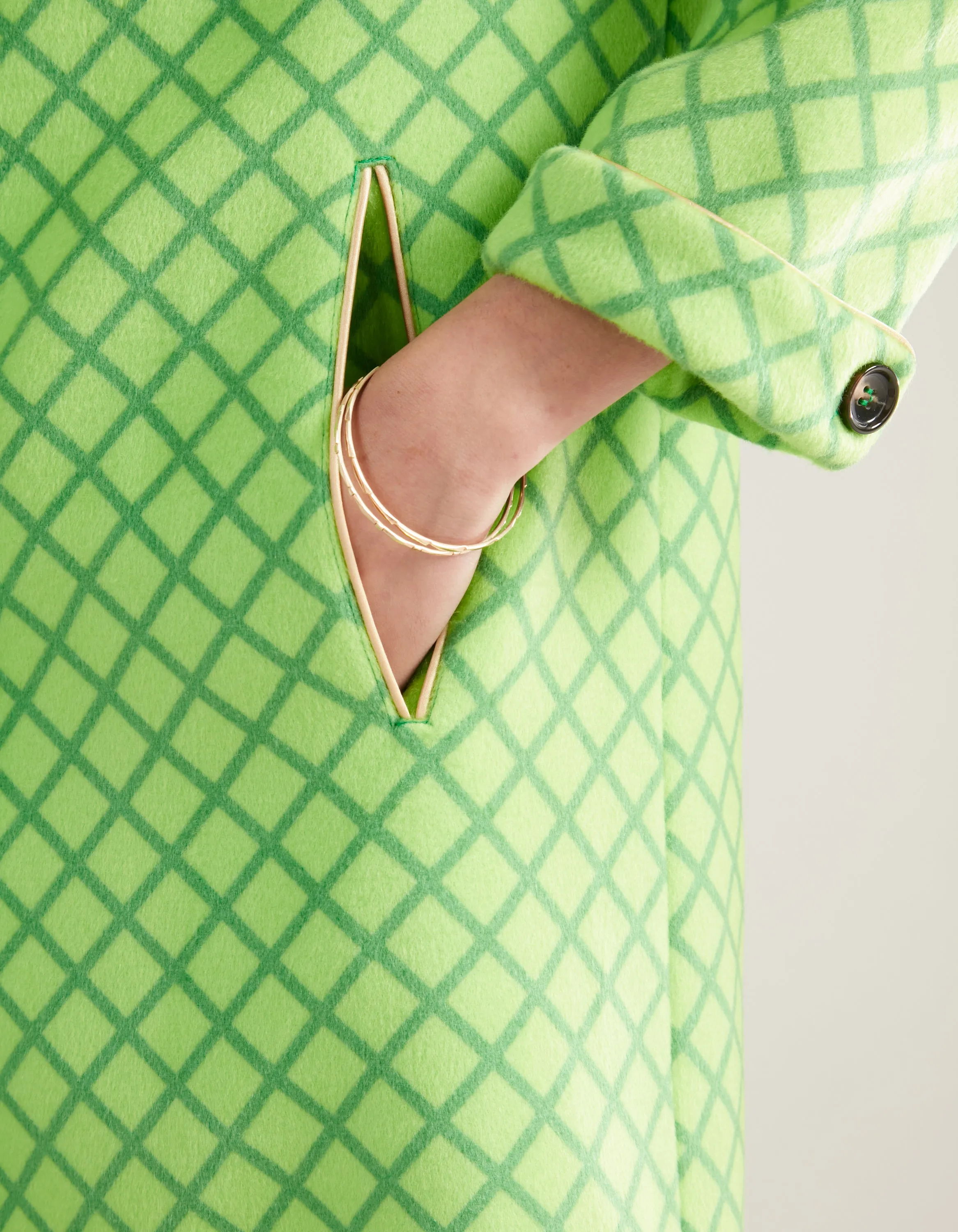 Nandi Green Mesh Print Cashmere And Wool Coat