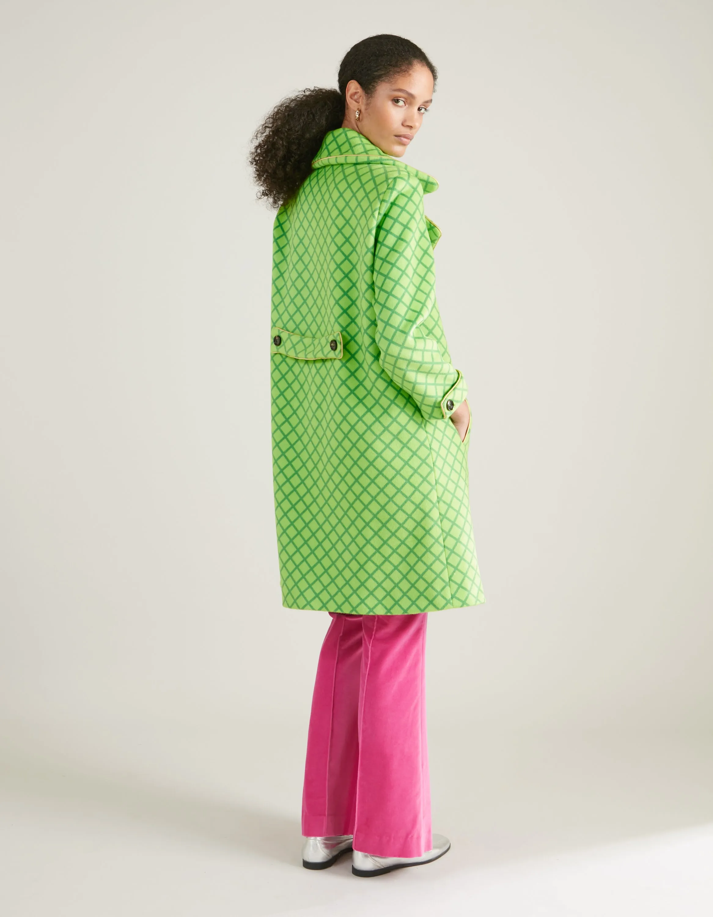 Nandi Green Mesh Print Cashmere And Wool Coat