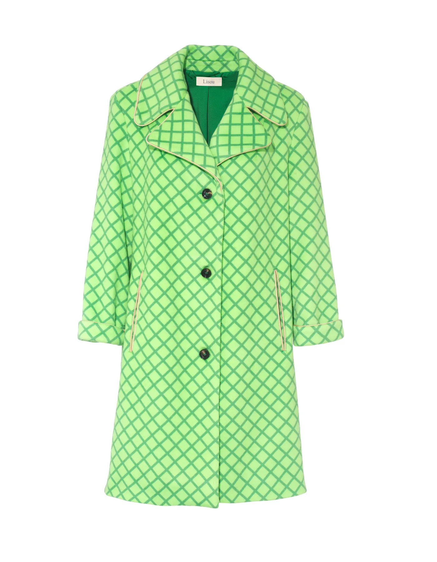Nandi Green Mesh Print Cashmere And Wool Coat
