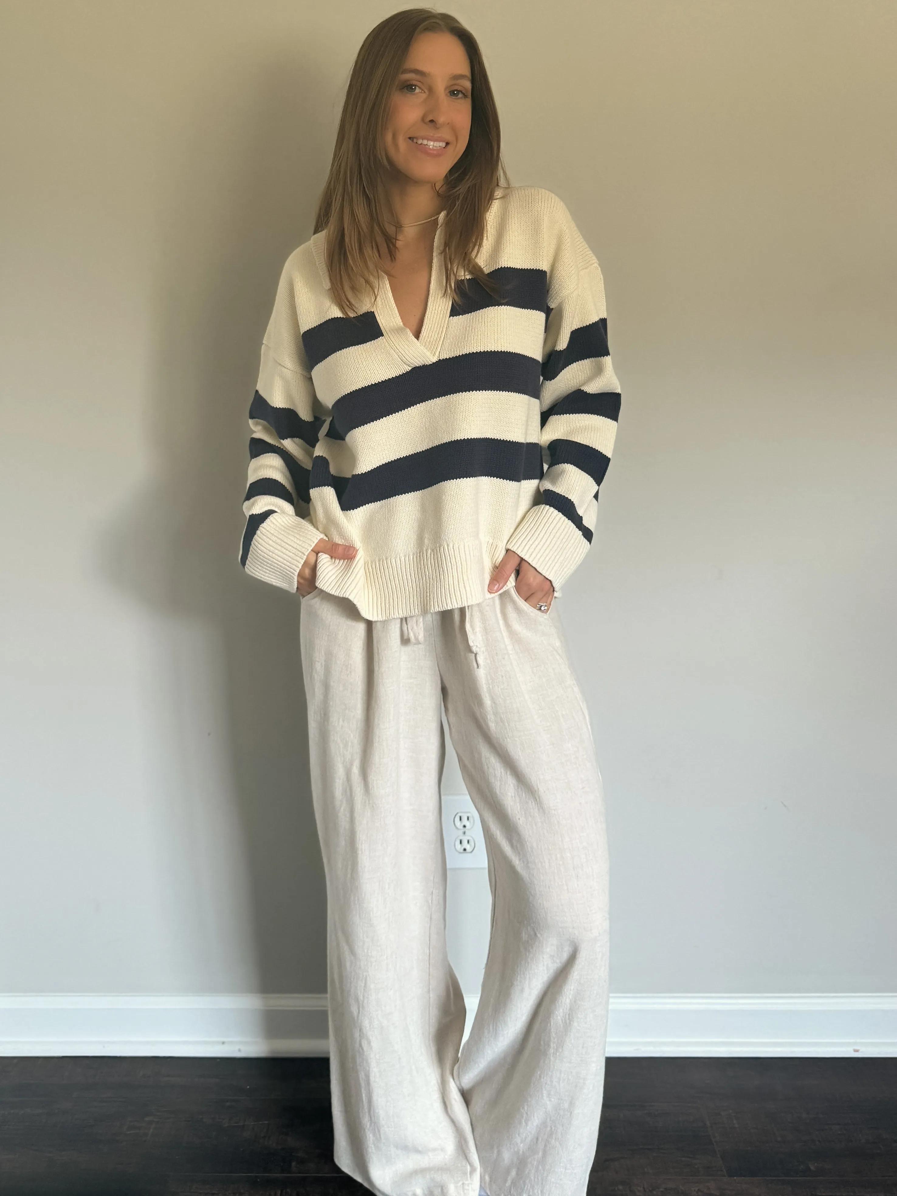 Navy Striped Long Sleeve Pullover