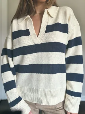 Navy Striped Long Sleeve Pullover
