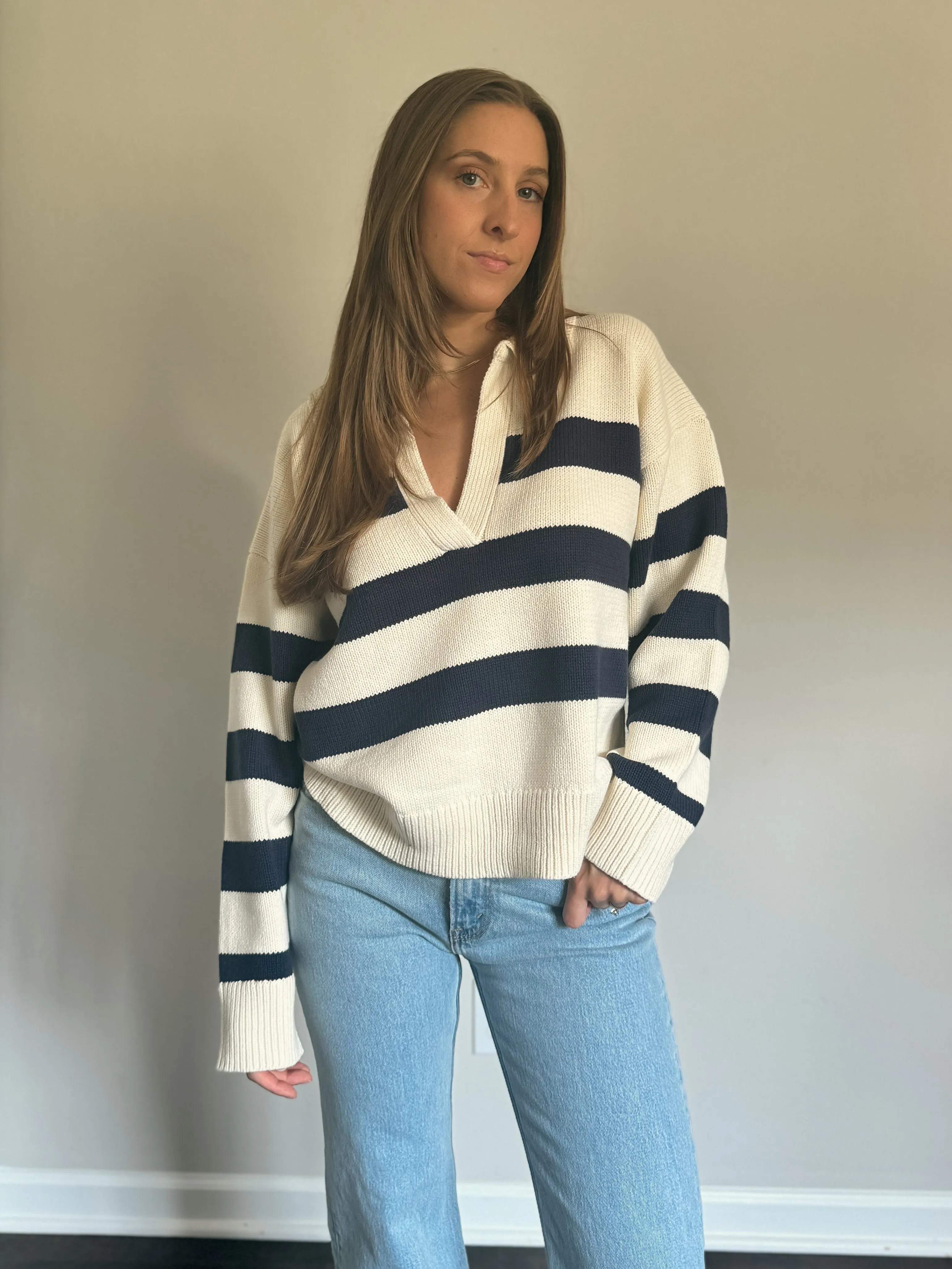 Navy Striped Long Sleeve Pullover