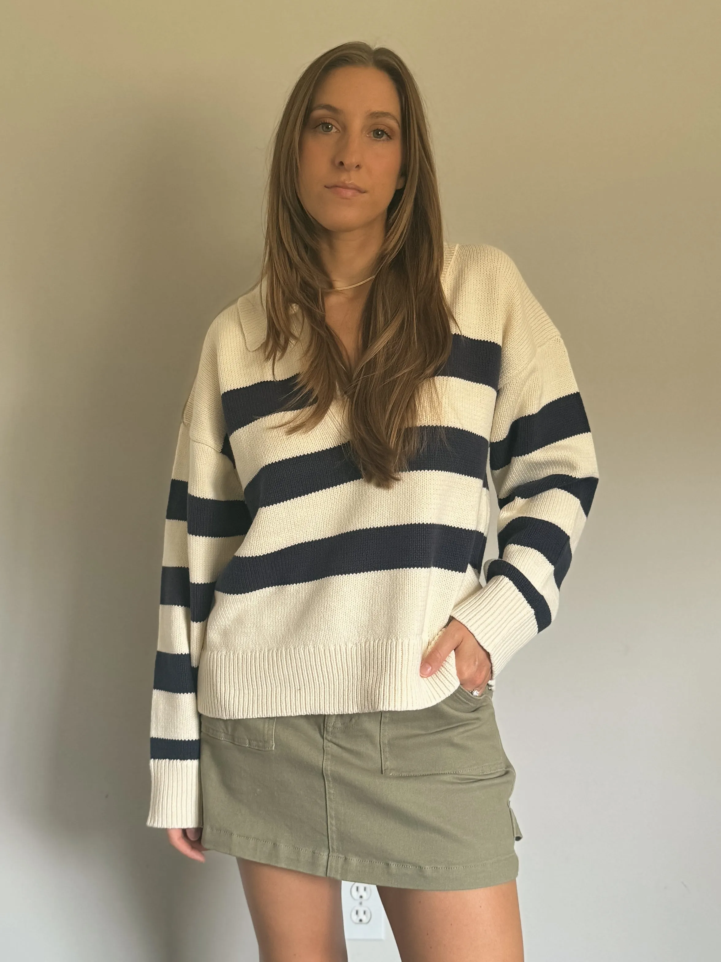 Navy Striped Long Sleeve Pullover